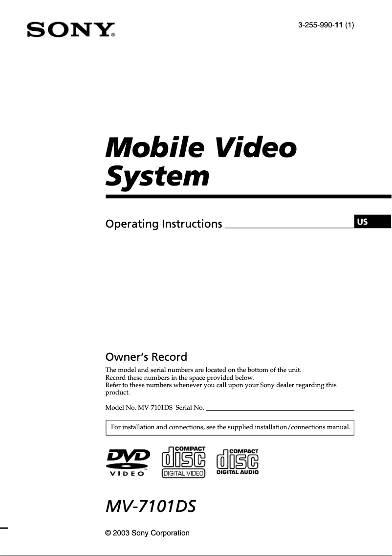 Page n°1 - Manuel utilisateur Sony MV-7101DS