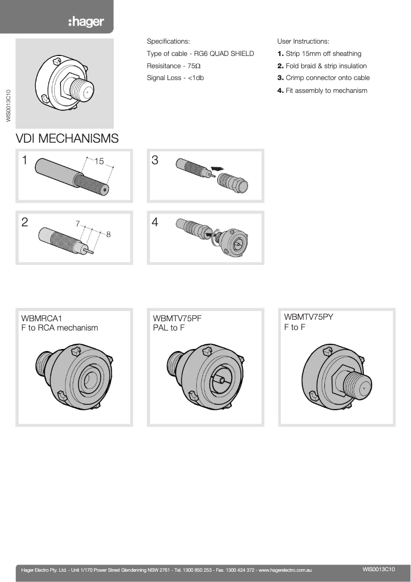 Page 1 de la notice Manuel utilisateur Hager WBMTV75PY