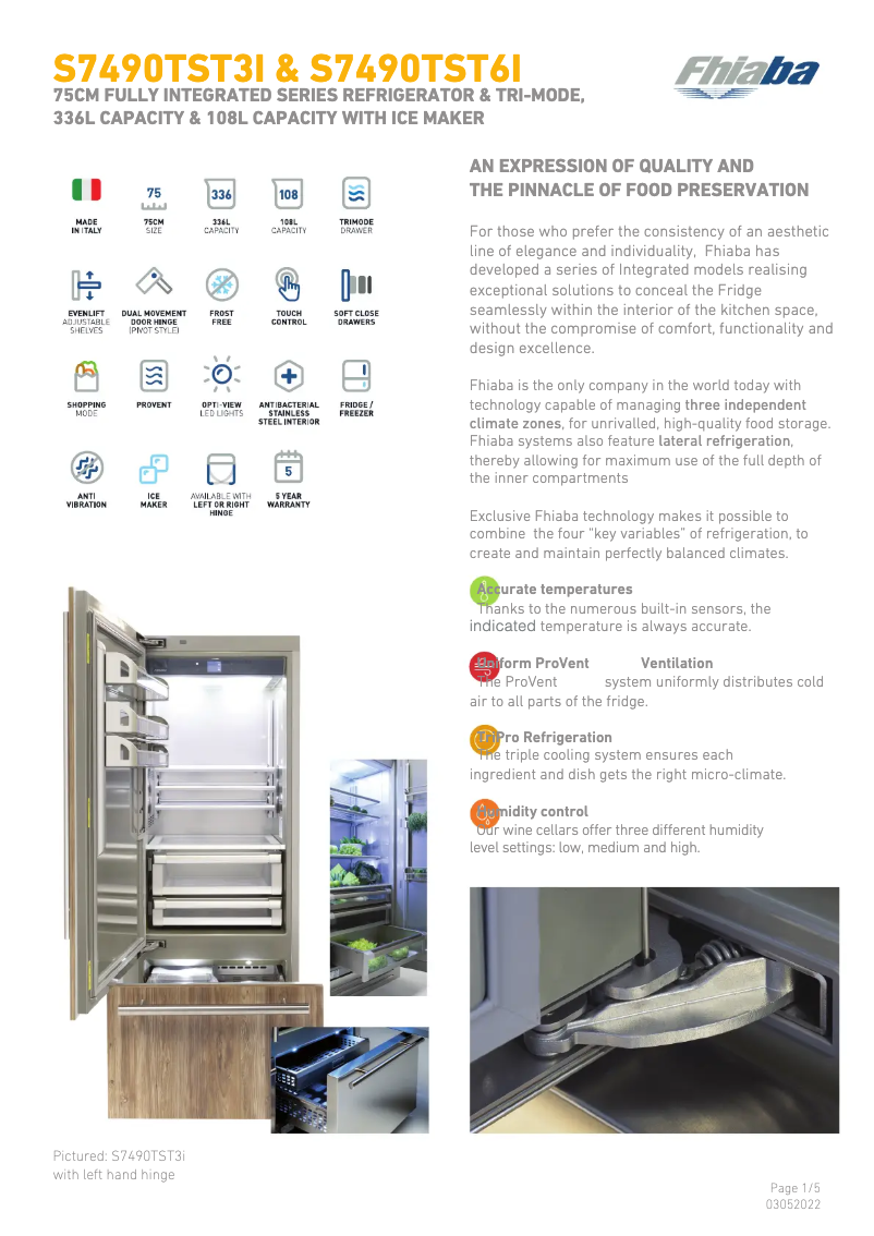Page 1 de la notice Fiche technique Fhiaba S7490TST3IA