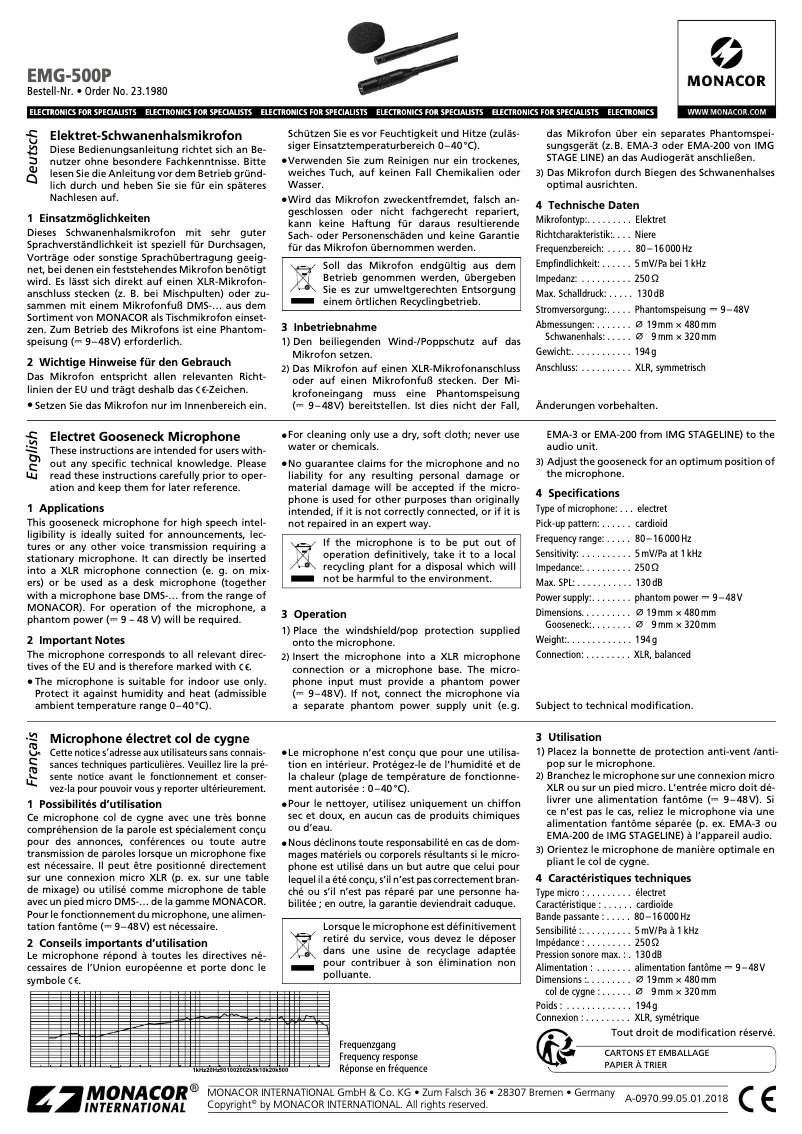 Page 1 de la notice Manuel utilisateur Monacor EMG-500P