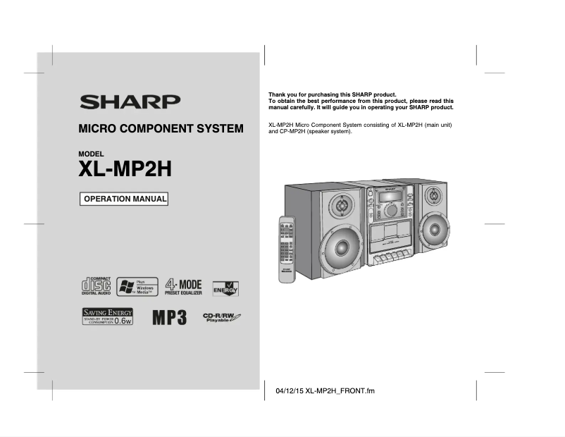 Page n°1 - Manuel utilisateur Sharp XLMP2H