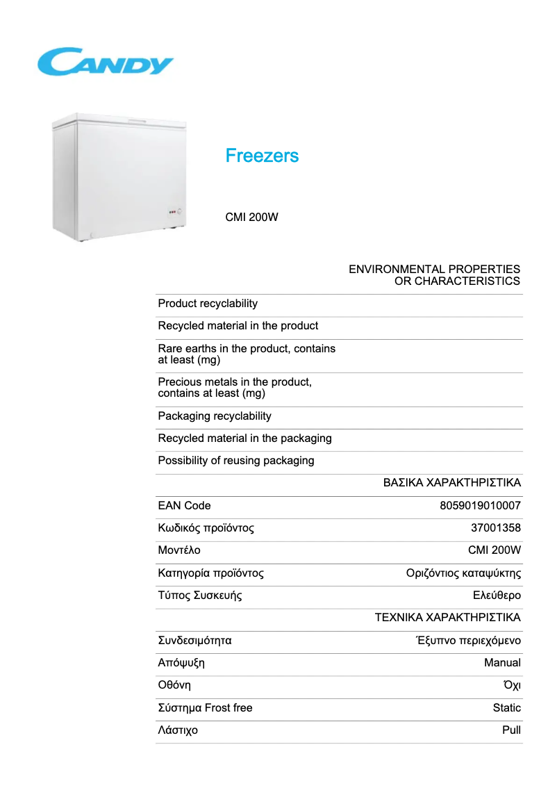Page n°1 - Fiche technique Candy CMI 200W