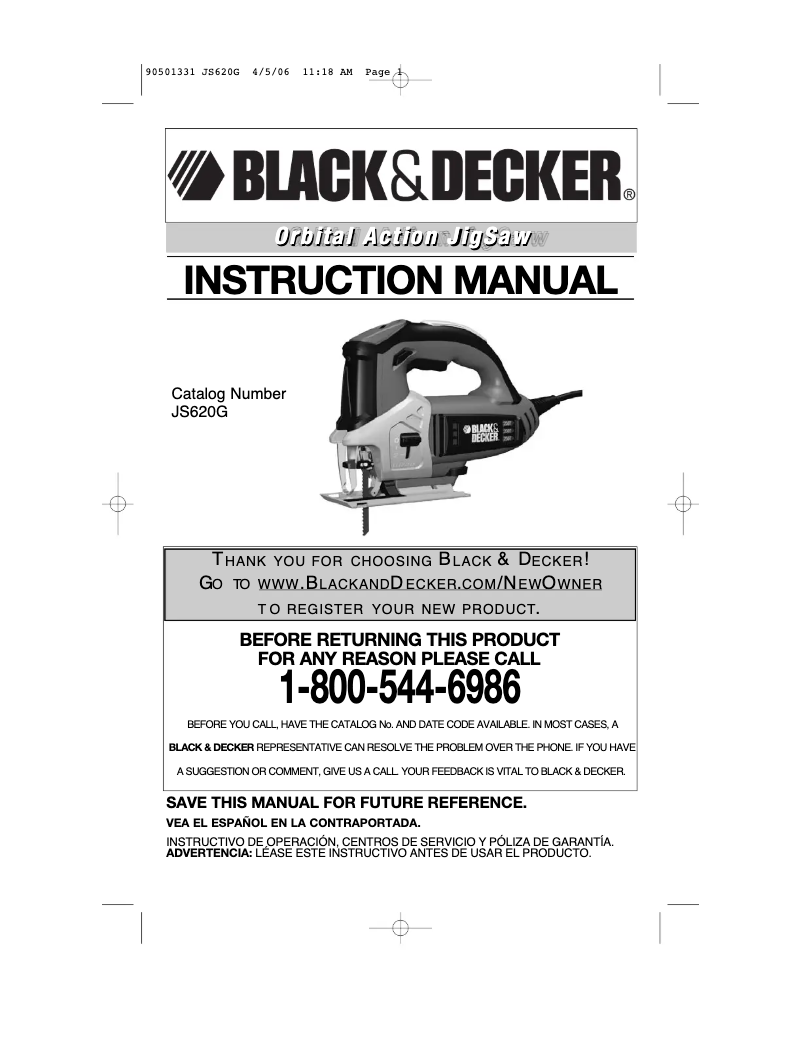 Page 1 de la notice Manuel utilisateur Black & Decker JS620GB