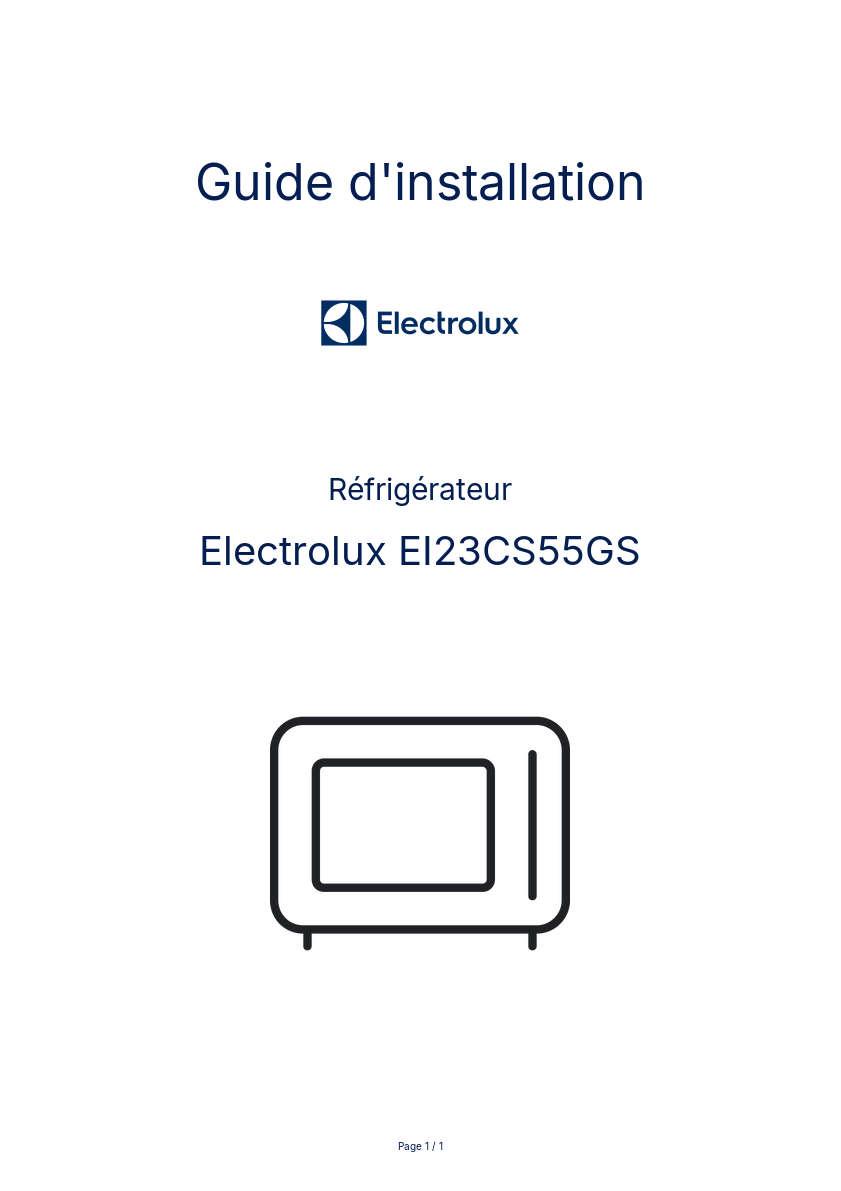 Page n°1 - Guide d'installation Electrolux EI23CS55GS