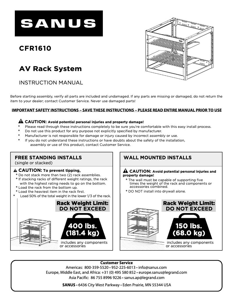 Page 1 de la notice Manuel utilisateur Sanus CFR1610