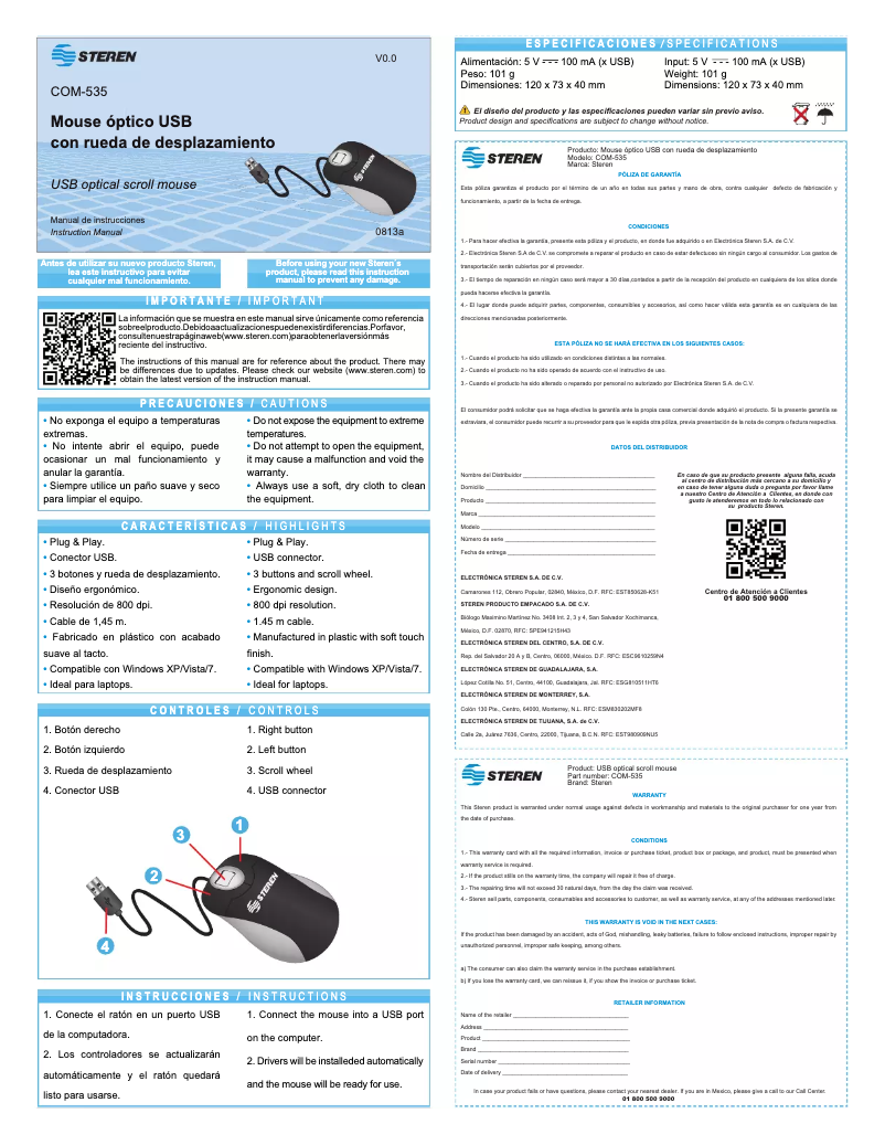 Page 1 de la notice Manuel utilisateur Steren COM-535