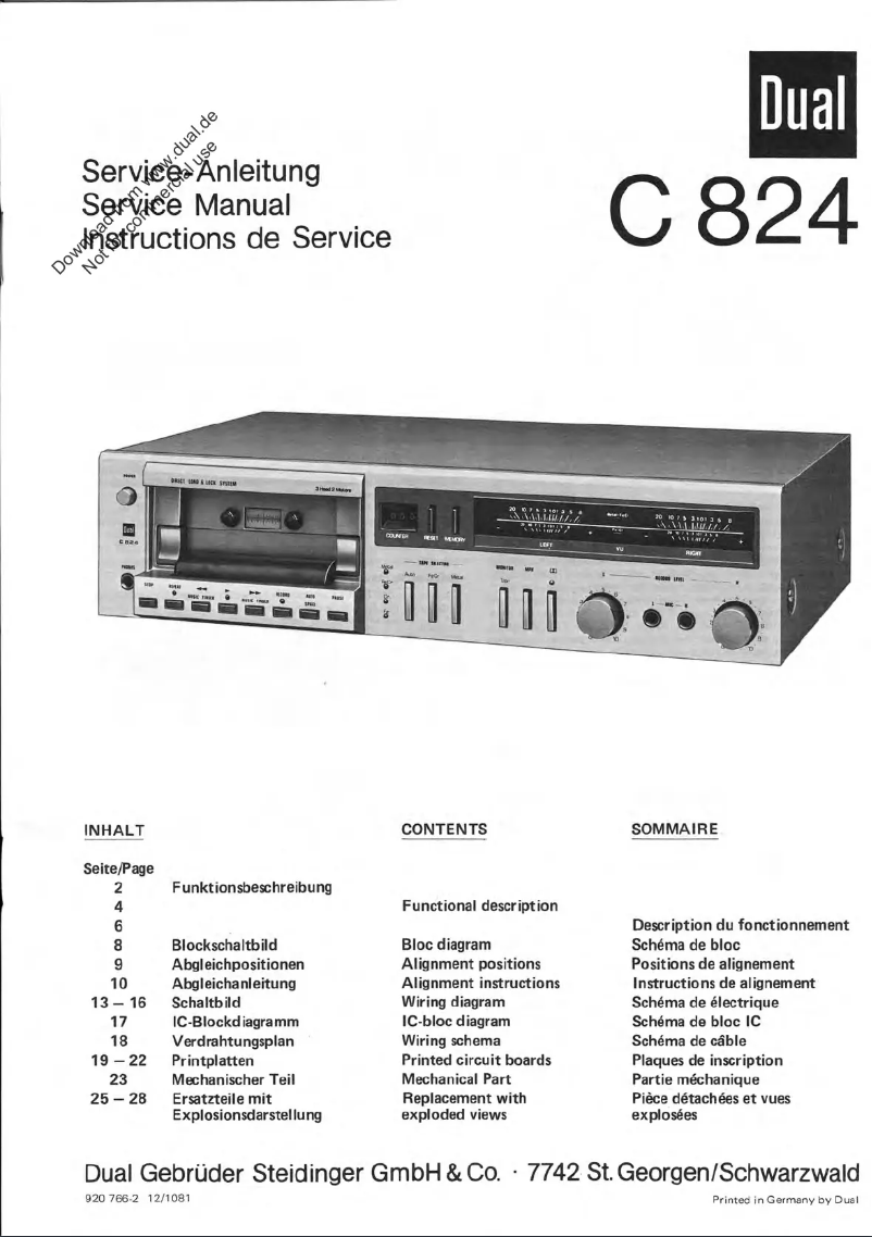 Page n°1 - Manuel utilisateur Dual C 824