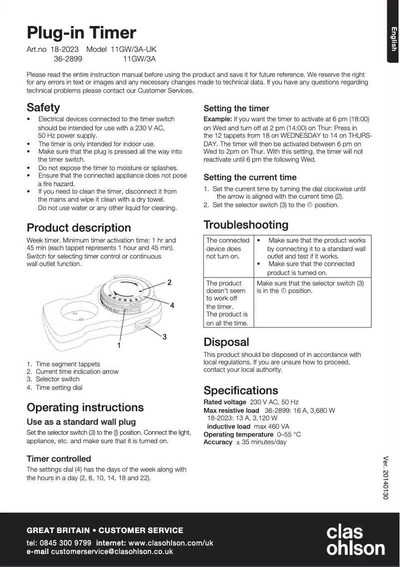 Page 1 de la notice Manuel utilisateur Clas Ohlson 11GW