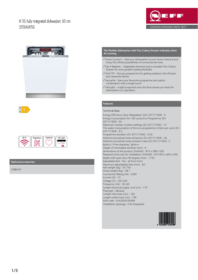 Page n°1 - Fiche technique Neff S155HVX15G