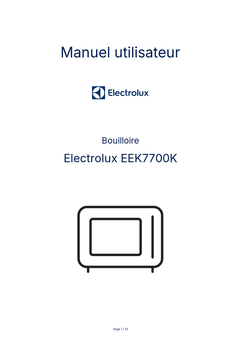 Image de la première page du manuel de l'appareil EEK7700K