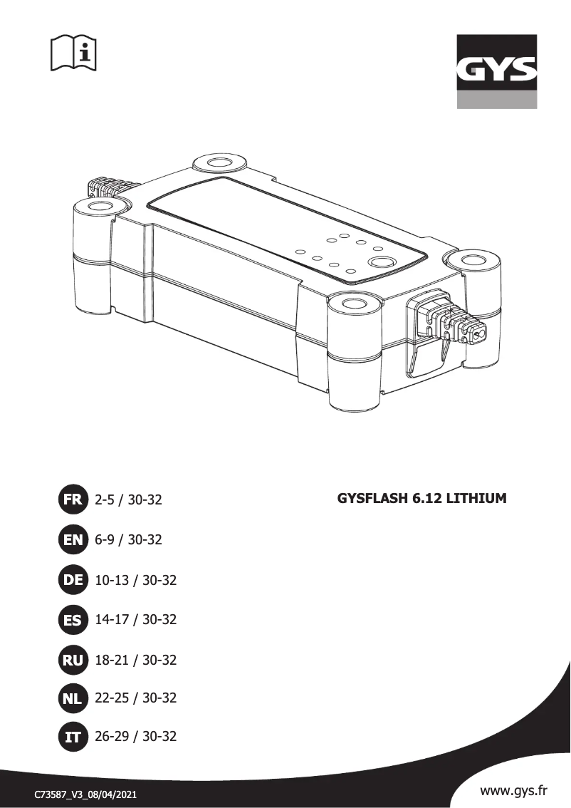 Page n°1 - Manuel utilisateur GYS Gysflash 6.12 Lithium