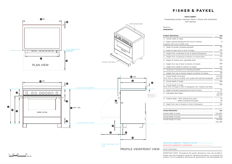 Page n°1 - Fiche technique Fisher & Paykel OR90SPI6X1