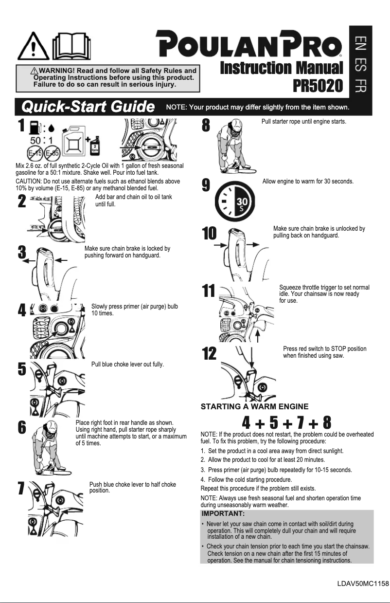 Page 1 de la notice Manuel utilisateur Poulan Pro PR25SD