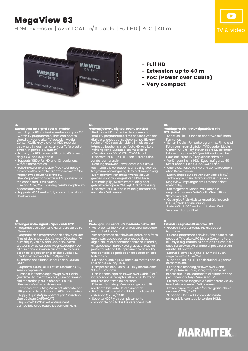 Page n°1 - Fiche technique Marmitek MegaView 63