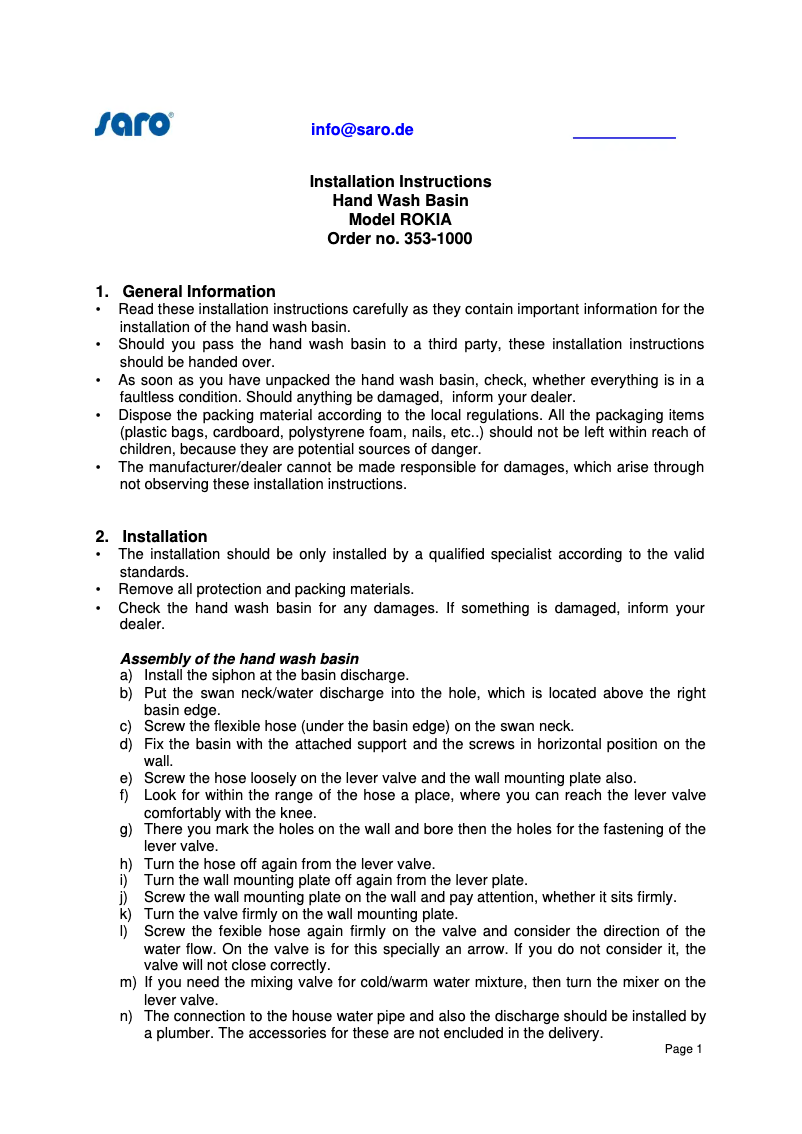 Page n°1 - Manuel utilisateur Saro ROKIA