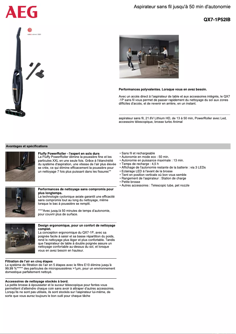 Página 1 del manual Ficha técnica AEG QX7