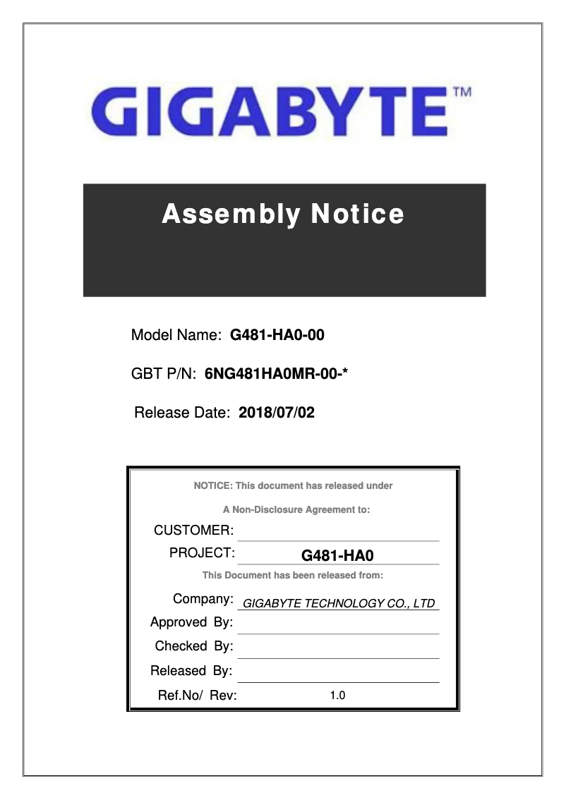 Page n°1 - Guide d'installation Gigabyte G481-HA1
