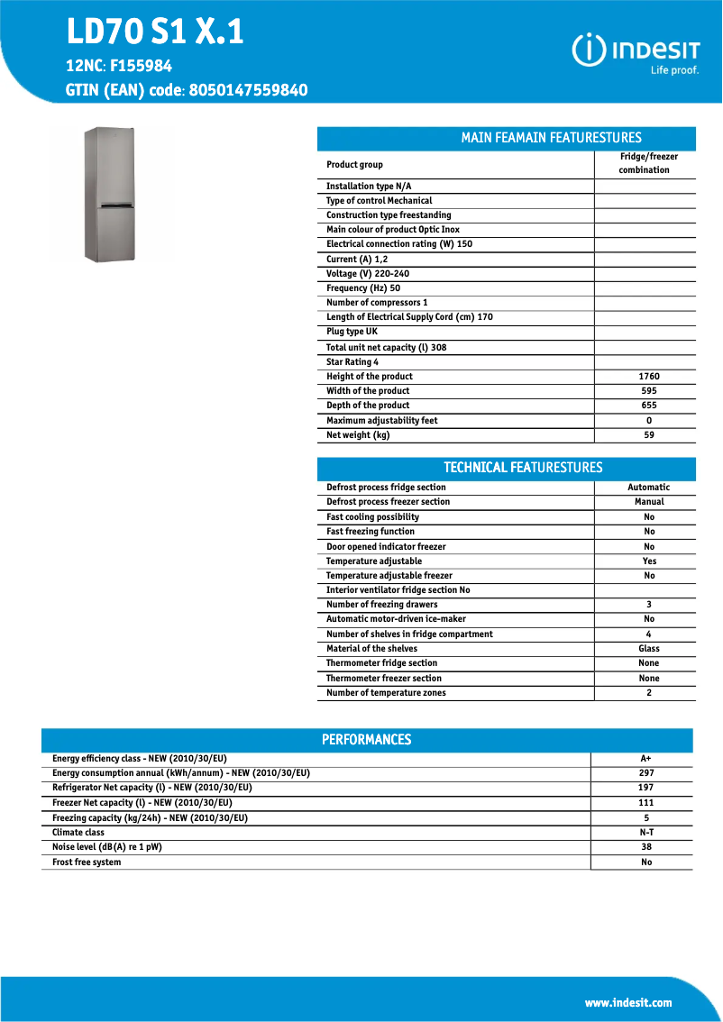 Page n°1 - Manuel utilisateur Indesit LD70 S1 X.1