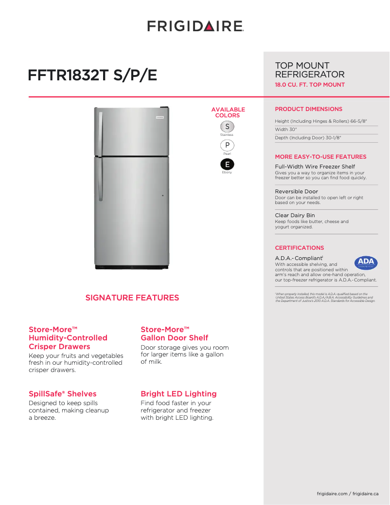 Page 1 de la notice Manuel utilisateur Frigidaire FFTR1832T