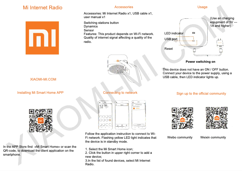 Page n°1 - Manuel utilisateur Xiaomi Mi Internet Radio