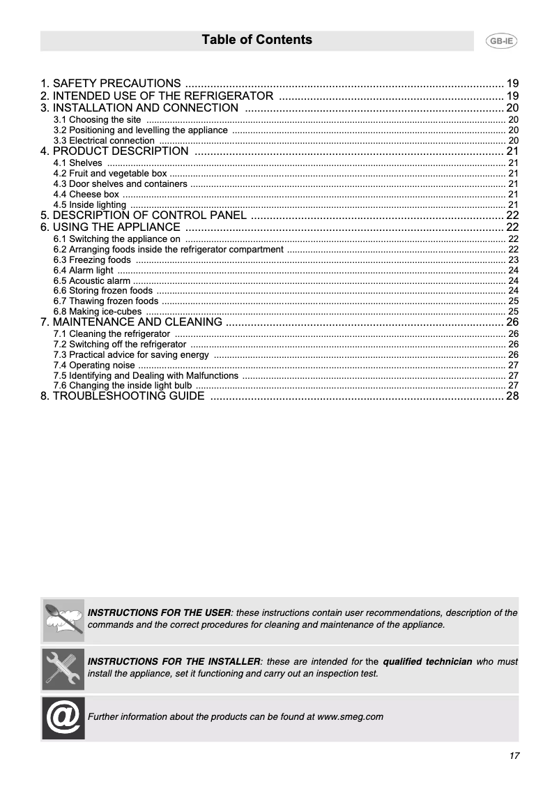 Page 1 de la notice Manuel utilisateur Smeg FAB40X1