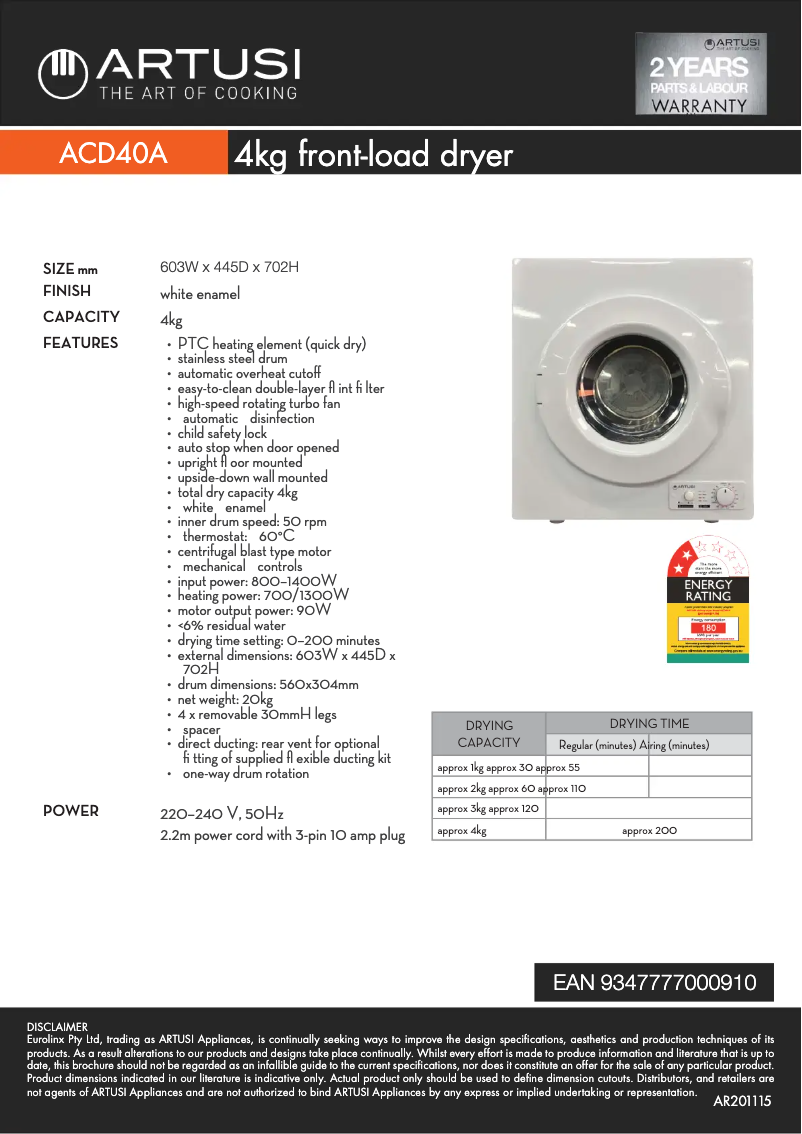 Image de la première page du manuel de l'appareil ACD40A