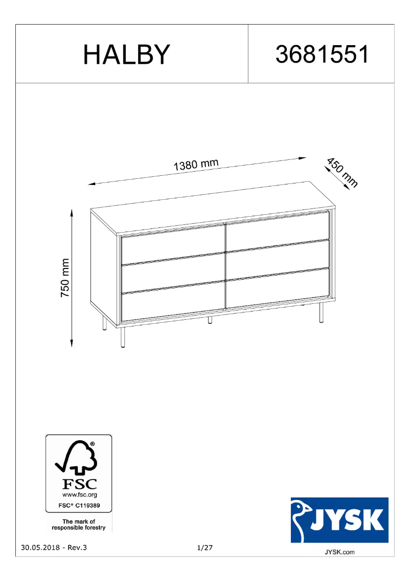 Page 1 de la notice Manuel utilisateur JYSK Halby (138x75x45)