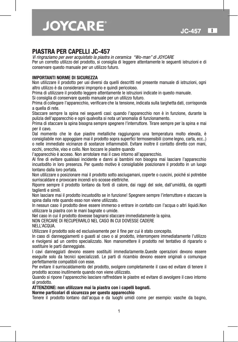 Page 1 de la notice Manuel utilisateur Joycare JC-457