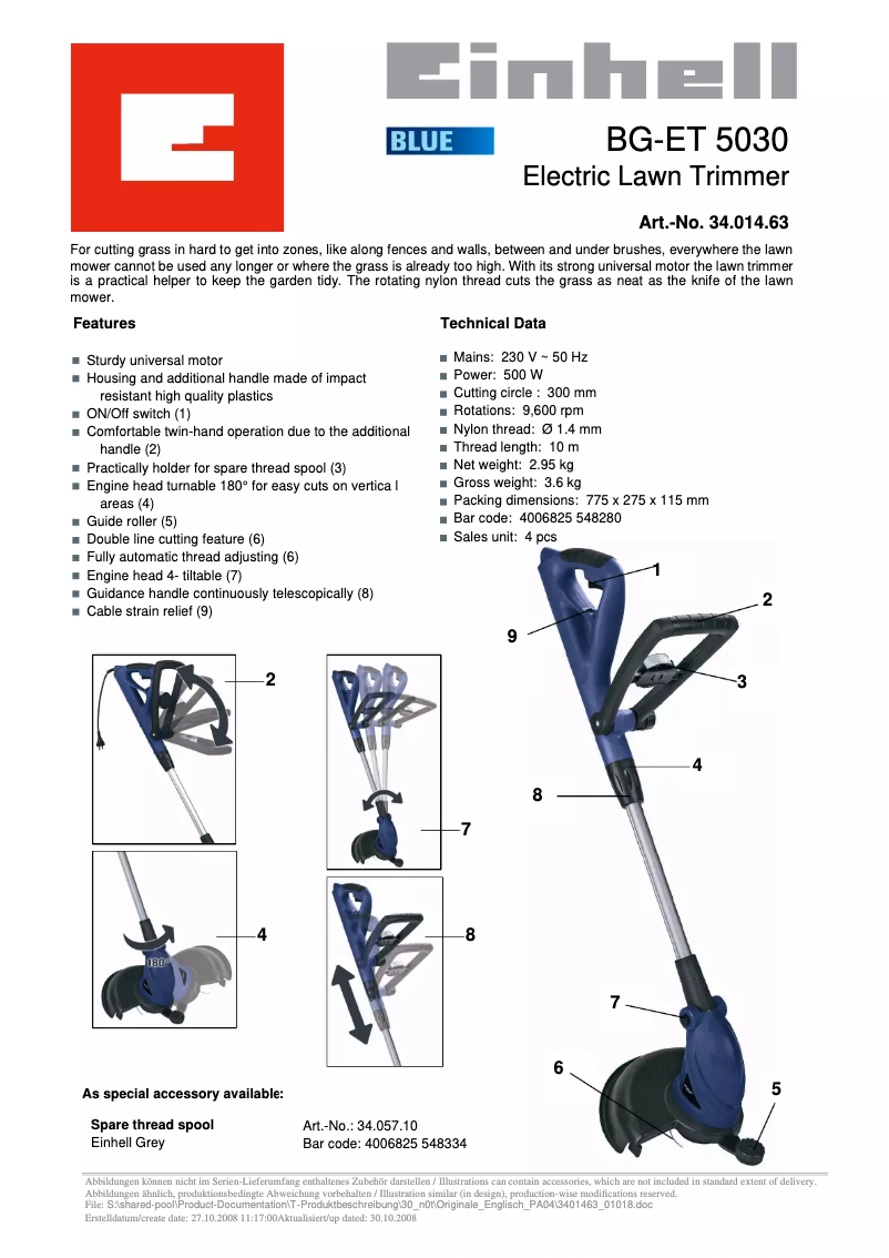 Page n°1 - Manuel utilisateur Einhell BG-ET 5030