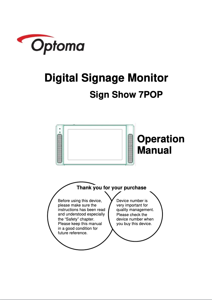 Page n°1 - Manuel utilisateur Optoma Digital Signage Sign Show 7POP