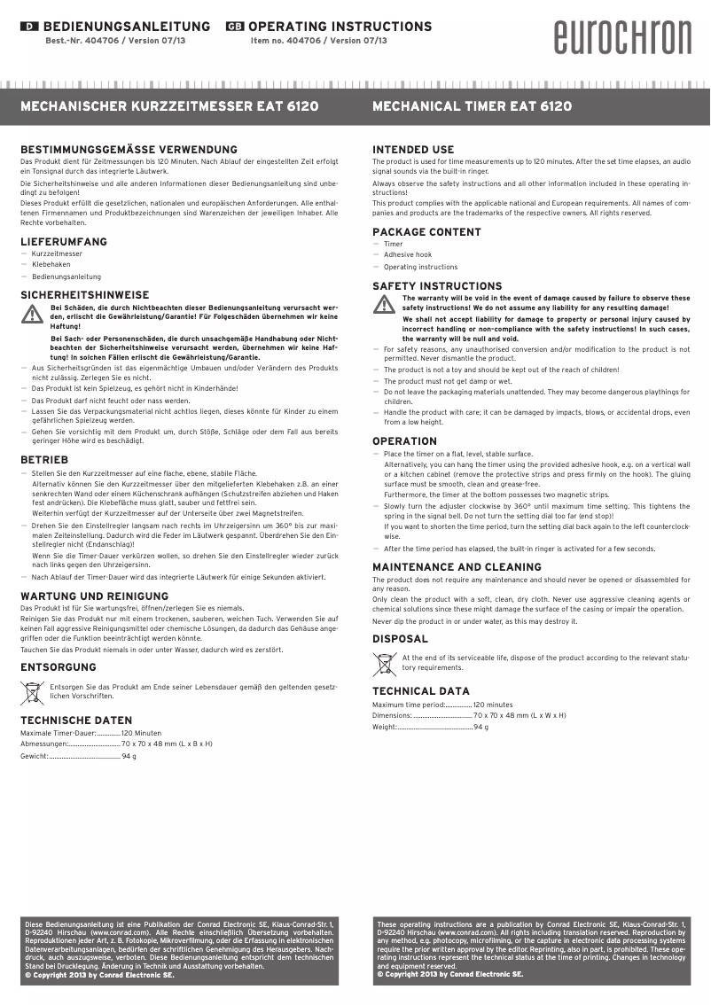 Page n°1 - Manuel utilisateur Eurochron EAT 6120