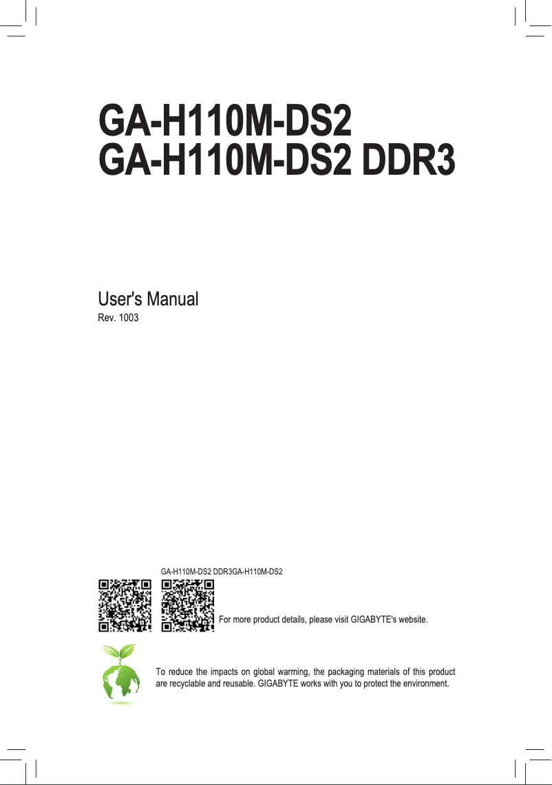Page n°1 - Manuel utilisateur Gigabyte GA-H110M-DS2 DDR3