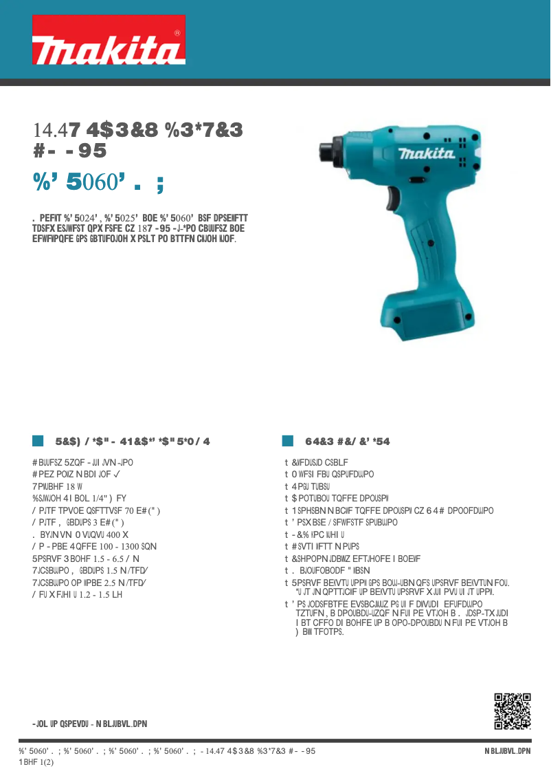 Page 1 de la notice Fiche technique Makita DFT060FMZ