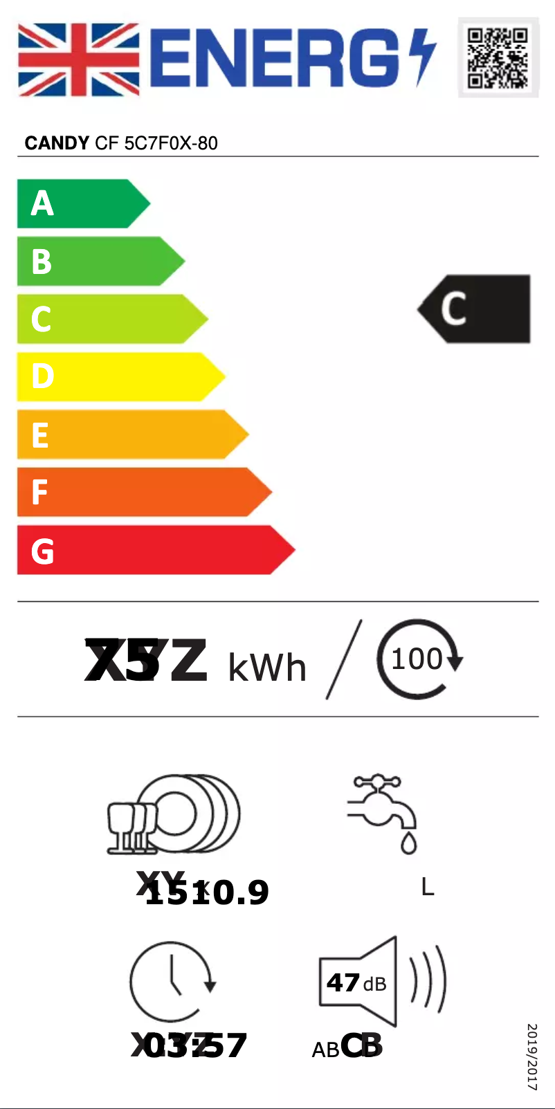 Page 1 de la notice Label énergétique Candy CF 5C7F0X-80