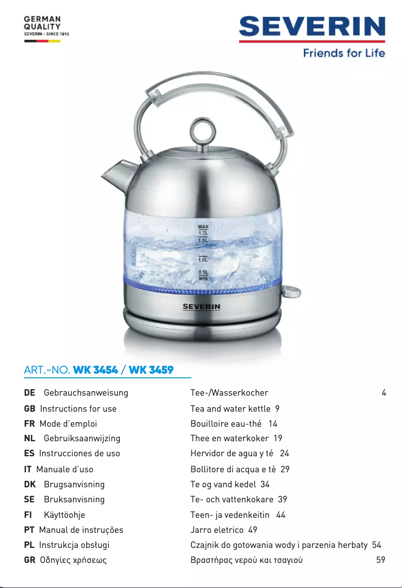 Page n°1 - Manuel utilisateur Severin WK 3454