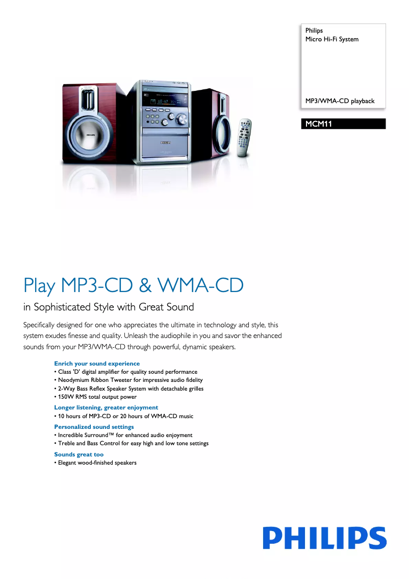 Page 1 de la notice Brochure Philips MCM11