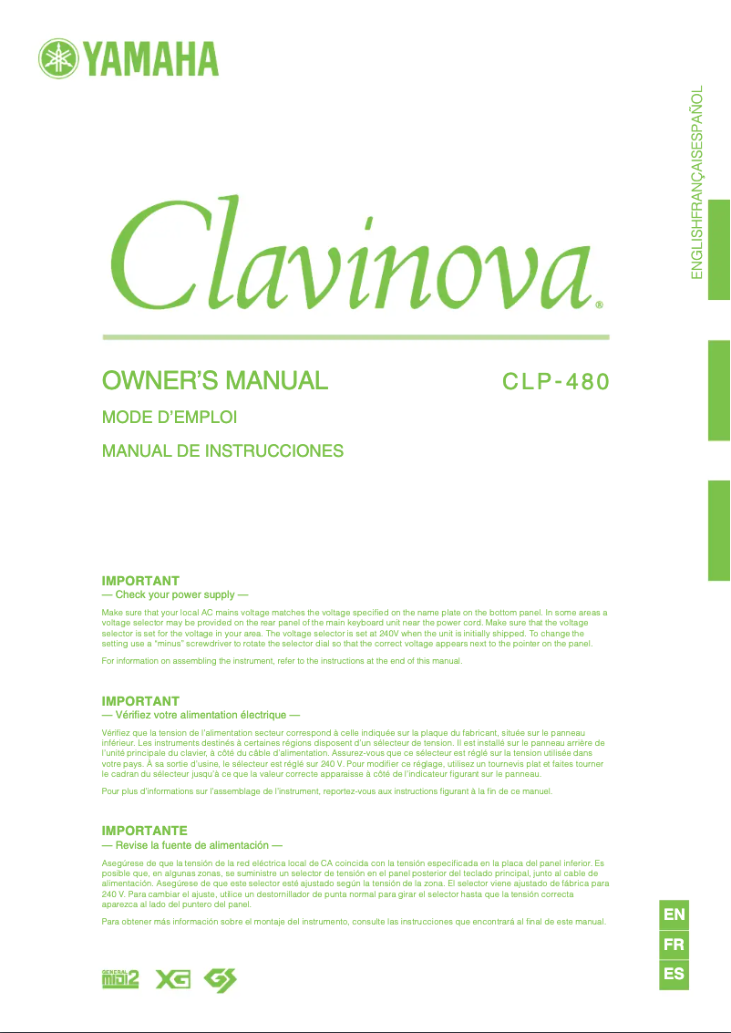 Imagen de la primera página del manual del dispositivo Clavinova CLP-480