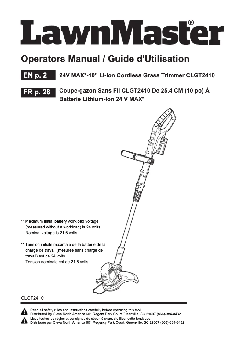 Image de la première page du manuel de l'appareil CLGT2410