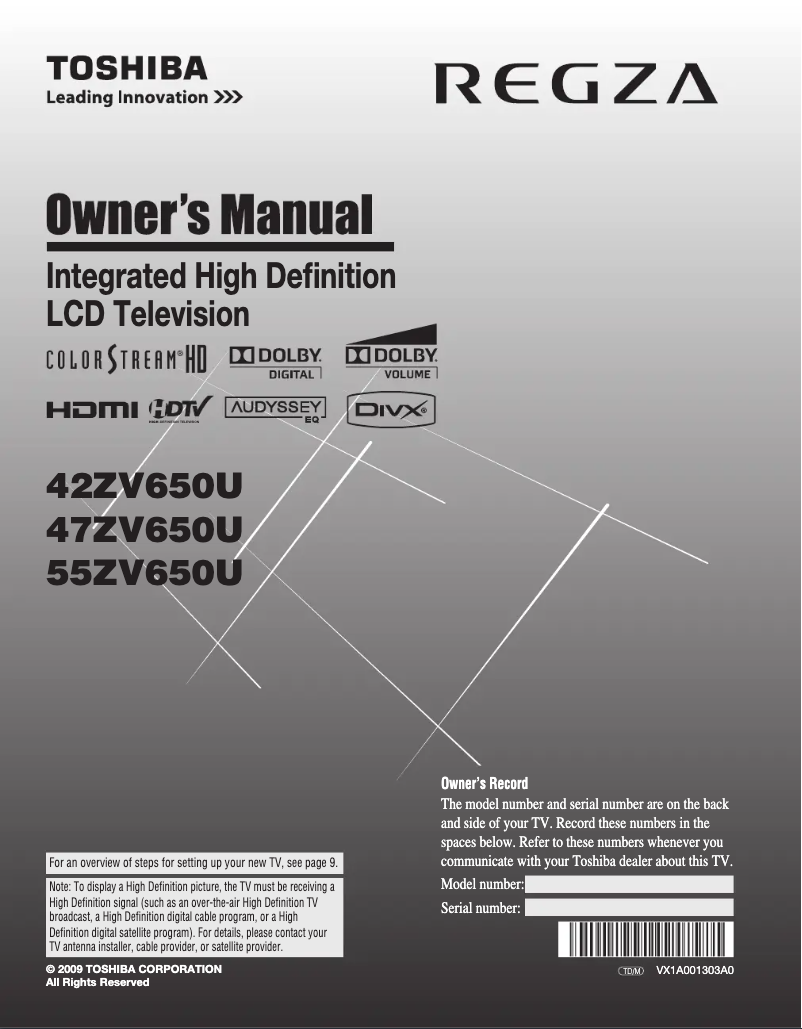 Page 1 de la notice Manuel utilisateur Toshiba Regza 42ZV650U