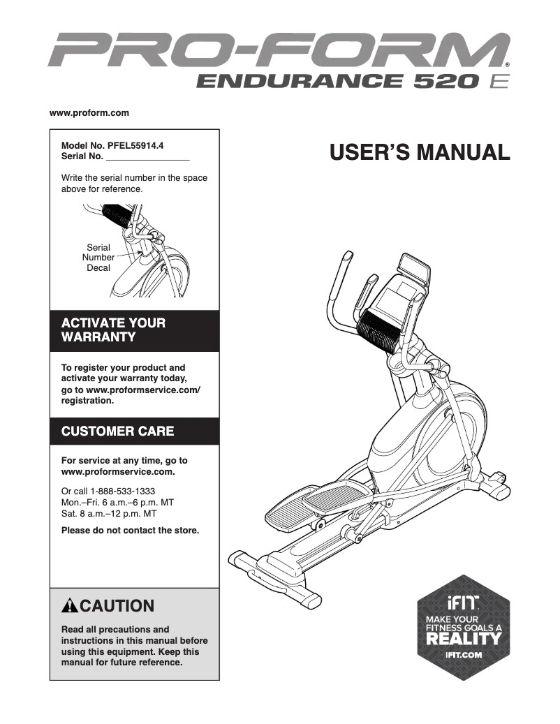 Page 1 de la notice Manuel utilisateur ProForm Endurance 520 E