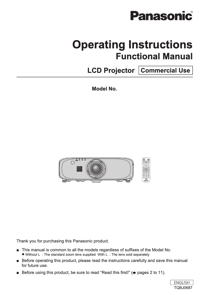 Page 1 of the manual User Manual Panasonic PT-EZ580