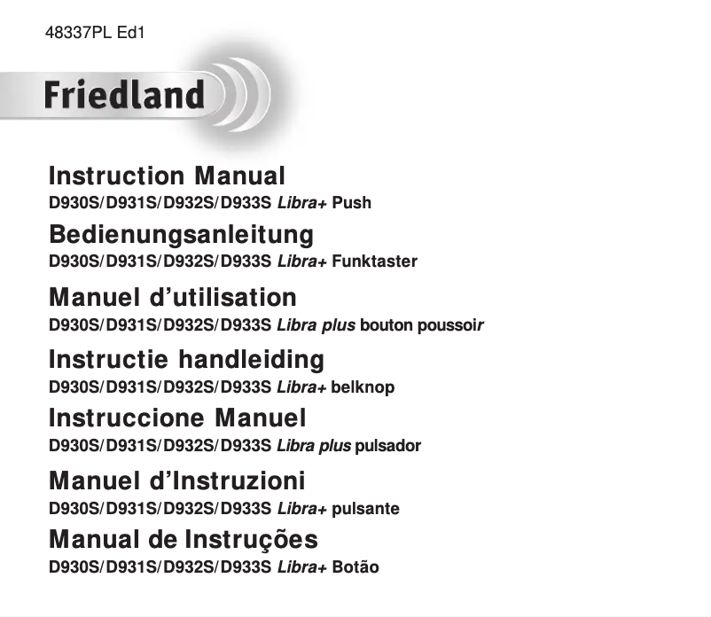 Page n°1 - Manuel utilisateur Friedland D933S Libra+
