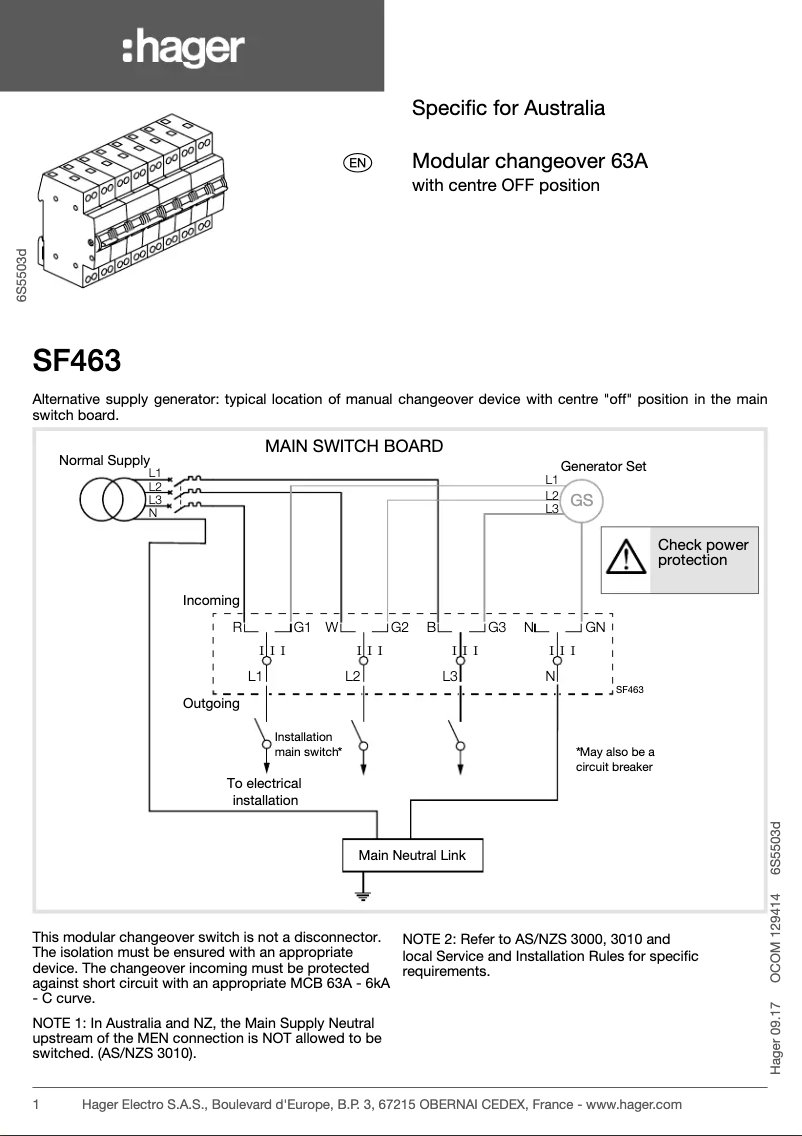 Page n°1 - Manuel utilisateur Hager SF463