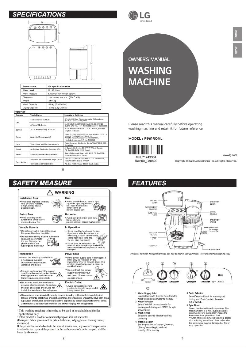 Page n°1 - Manuel utilisateur LG P961RONL