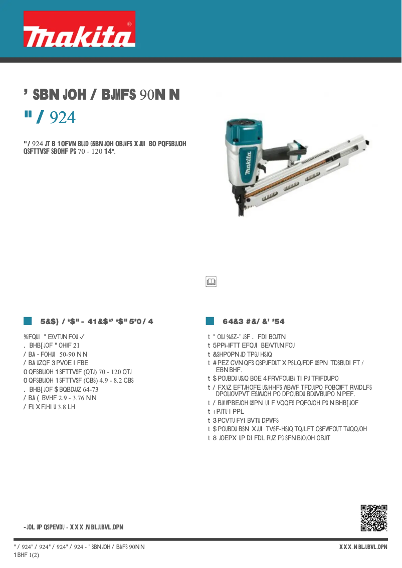 Page n°1 - Fiche technique Makita AN924