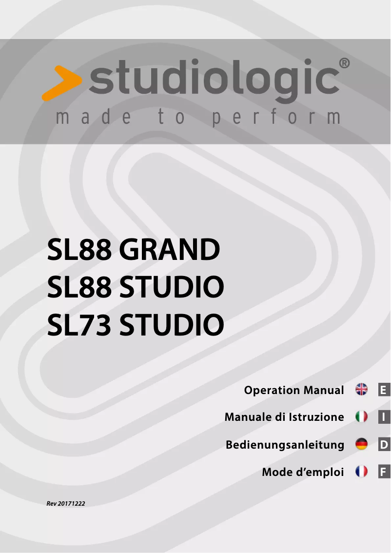 Page n°1 - Manuel utilisateur Studiologic SL73 Studio
