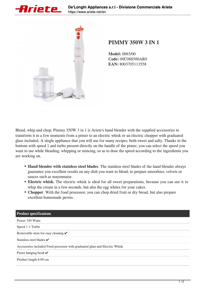 Image de la première page du manuel de l'appareil Pimmy 350W 3in1 885