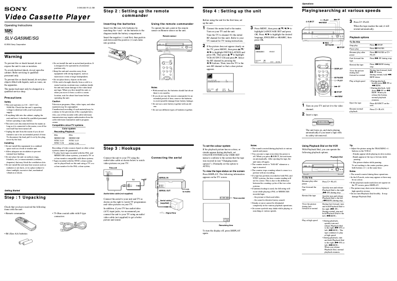 Image de la première page du manuel de l'appareil SLV-GA59SG