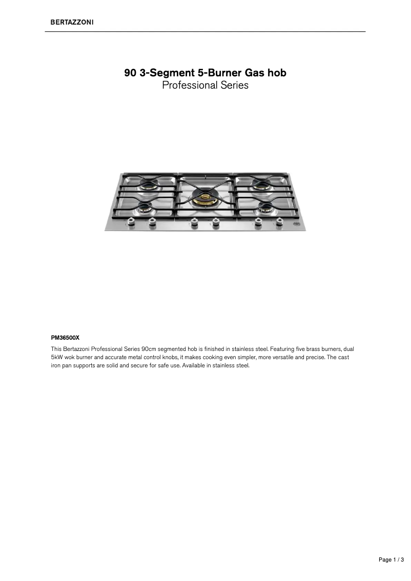Page 1 de la notice Fiche technique Bertazzoni PM36500X