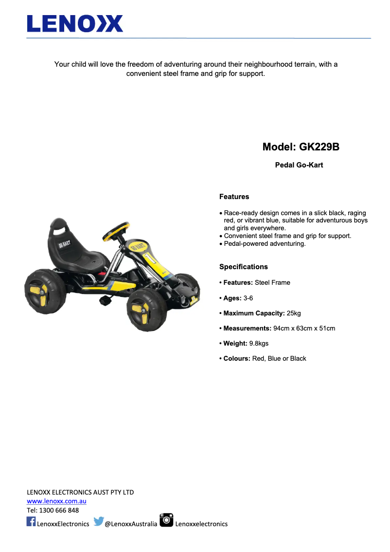 Page 1 de la notice Fiche technique Lenoxx GK229